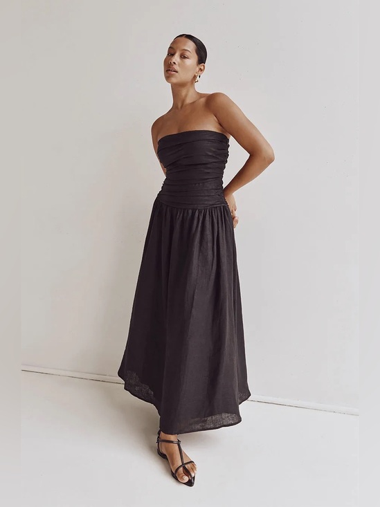 DISSH Dresses & Skirts - $226 DISSH Black Catania Linen Strapless Midi Dress, Size US 4